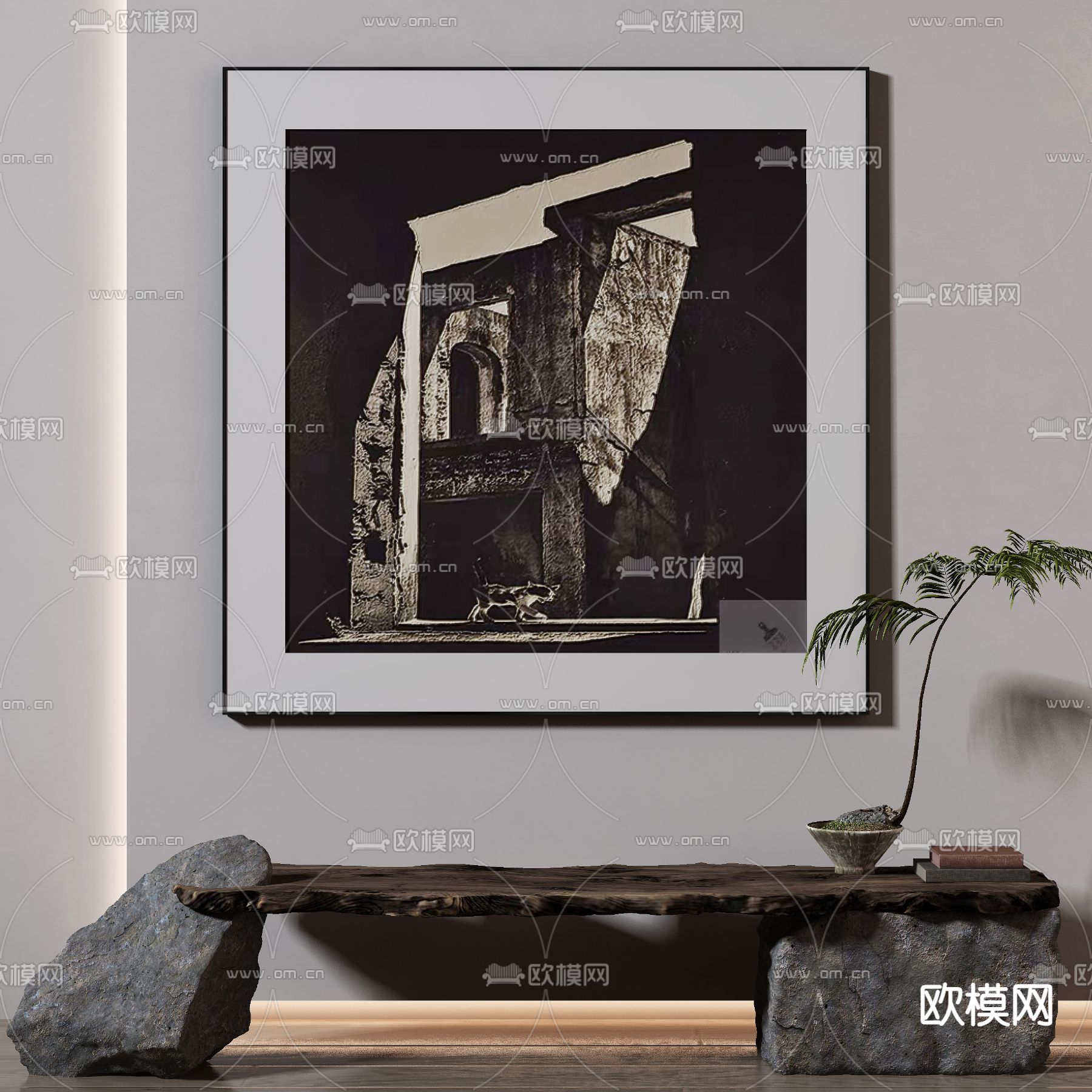 黑白画 艺术画 装饰画3d模型下载