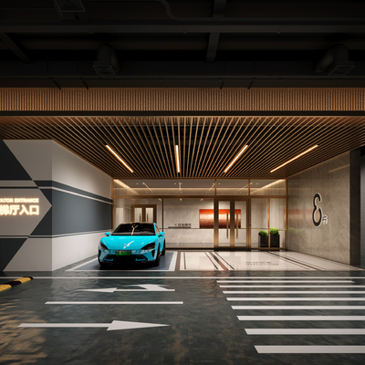  现代地下停车场su模型 