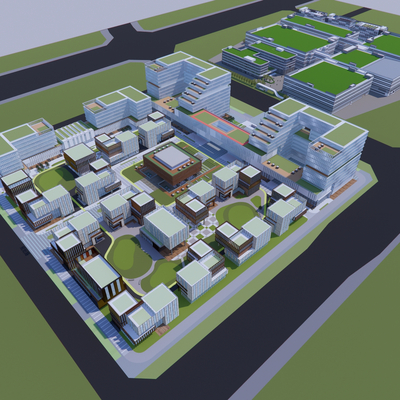  办公产业园区鸟瞰su模型 