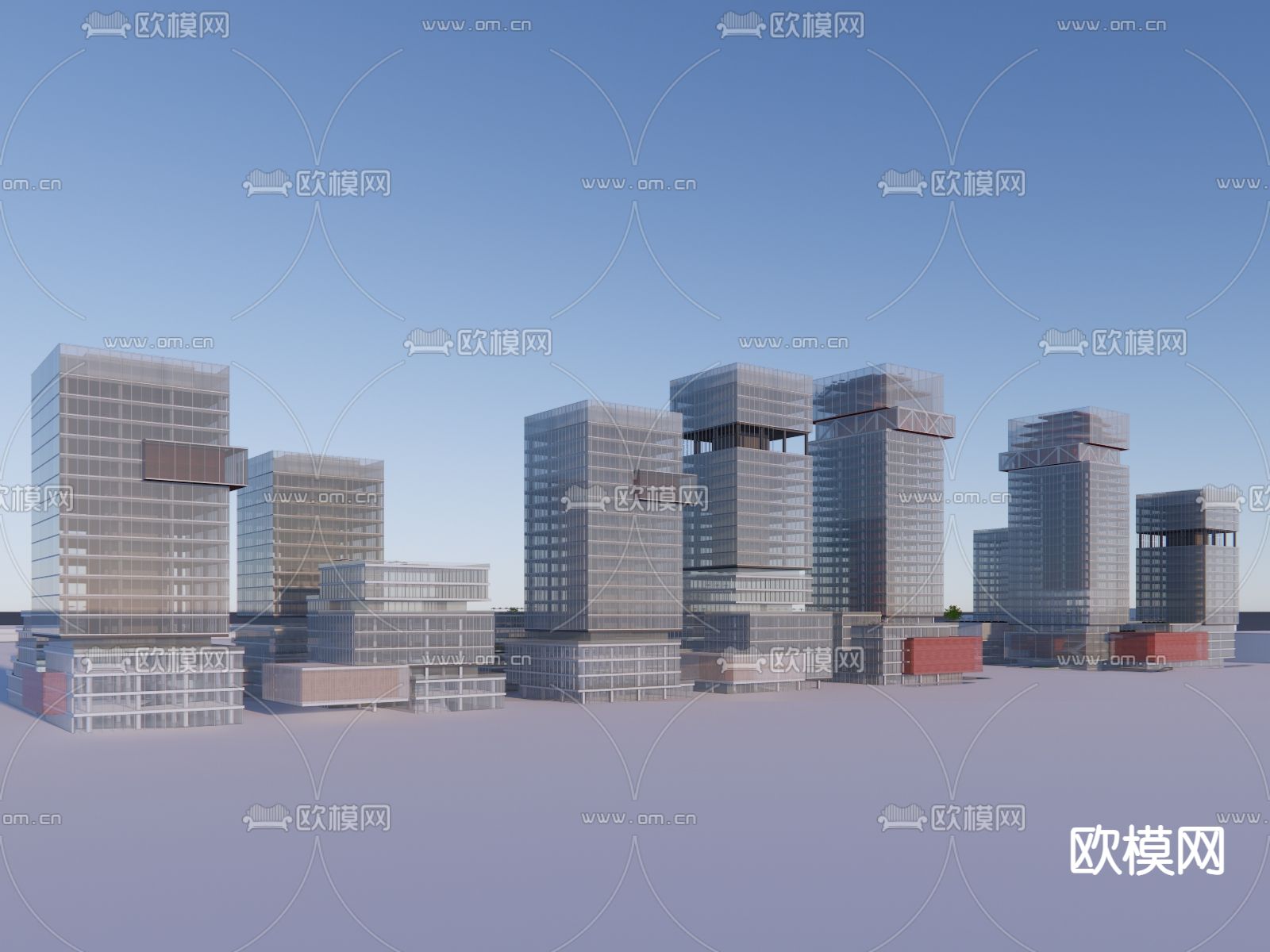 办公产业园区鸟瞰su模型下载（渲染图4）