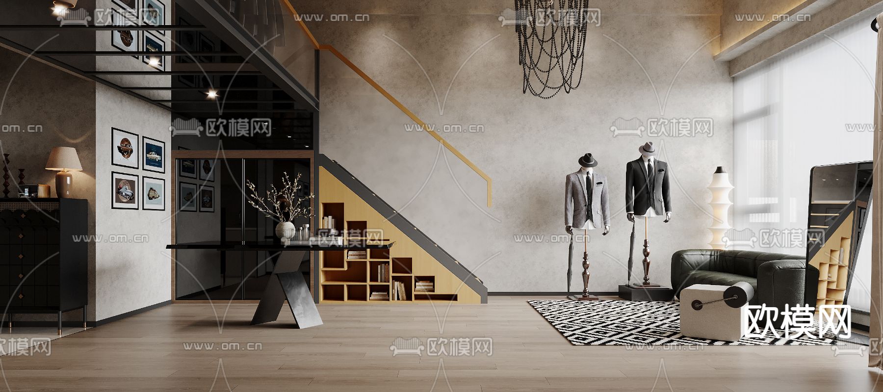高级灰 男装服装店3d模型下载（渲染图2）