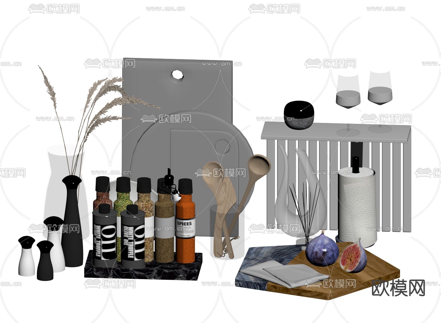 调料瓶 菜板 花艺 杯子su模型下载（渲染图1）