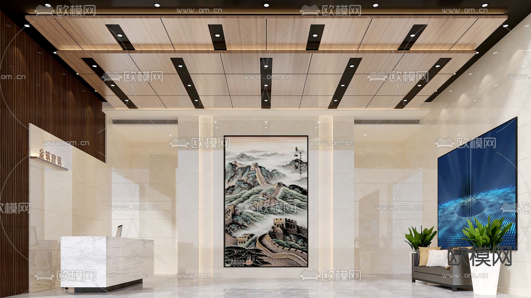 新中式大厅 大厅前台3d模型下载