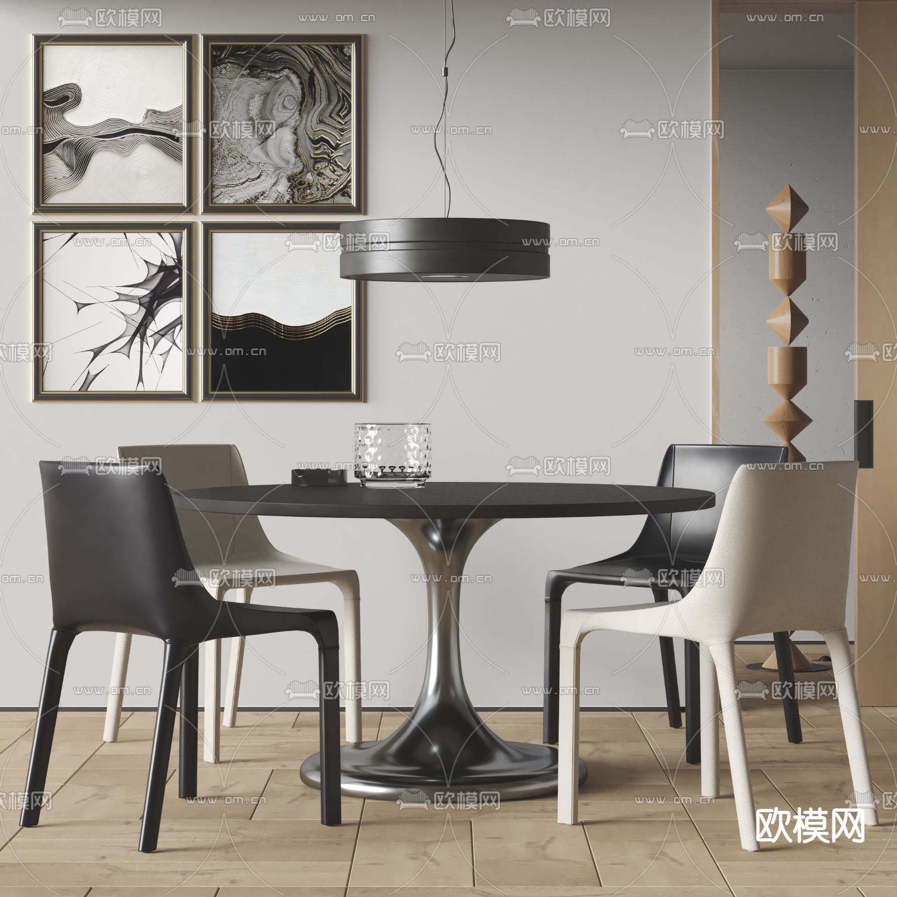 现代餐桌椅su模型下载（渲染图2）