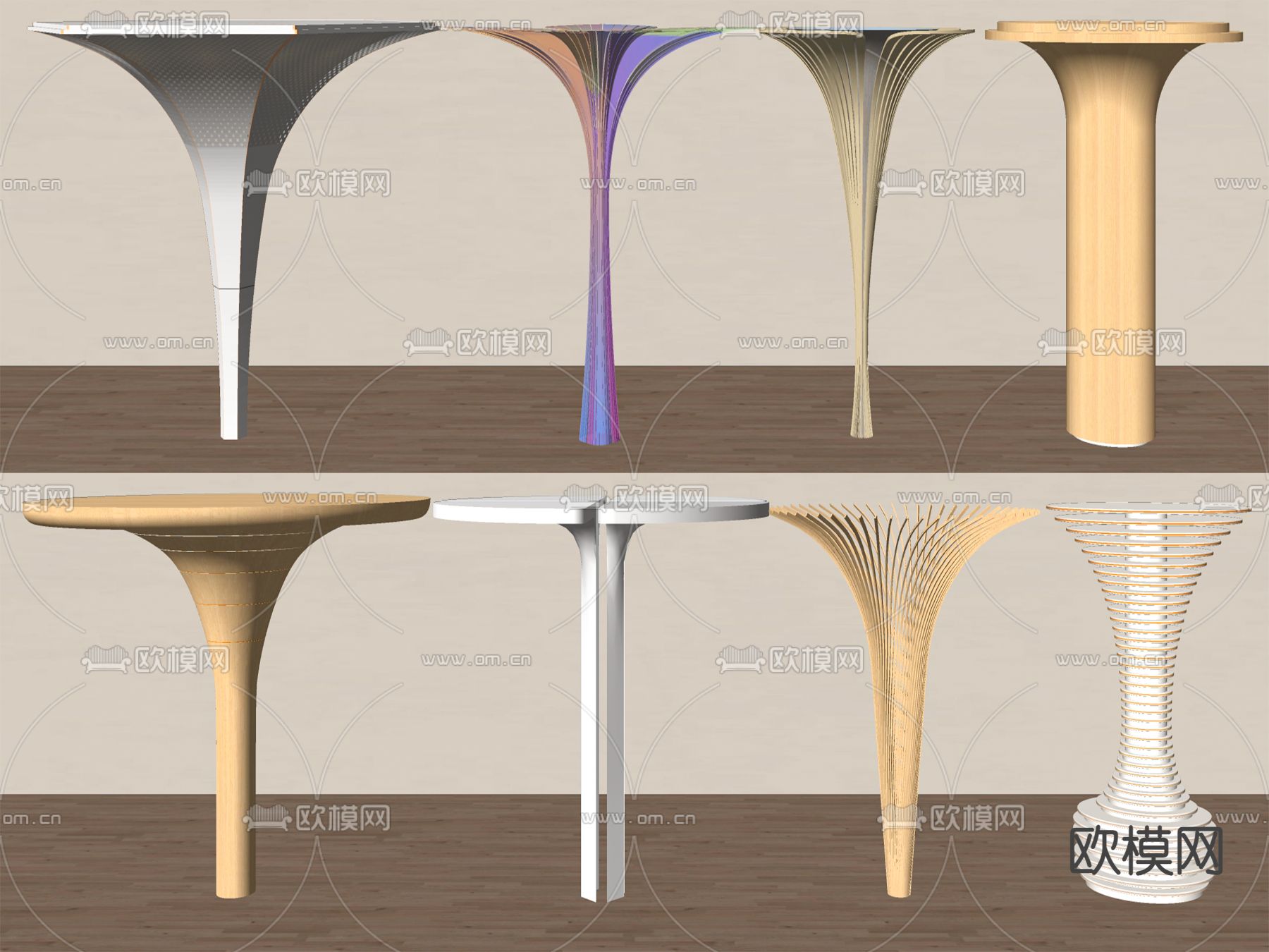现代异形柱子 圆柱子su模型下载（渲染图1）