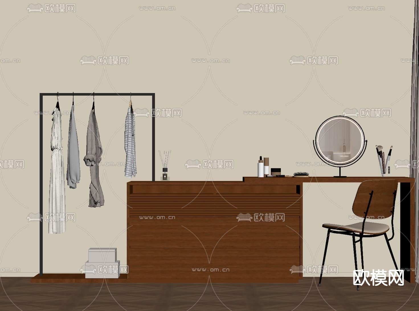 梳妆台 衣架su模型下载（渲染图1）