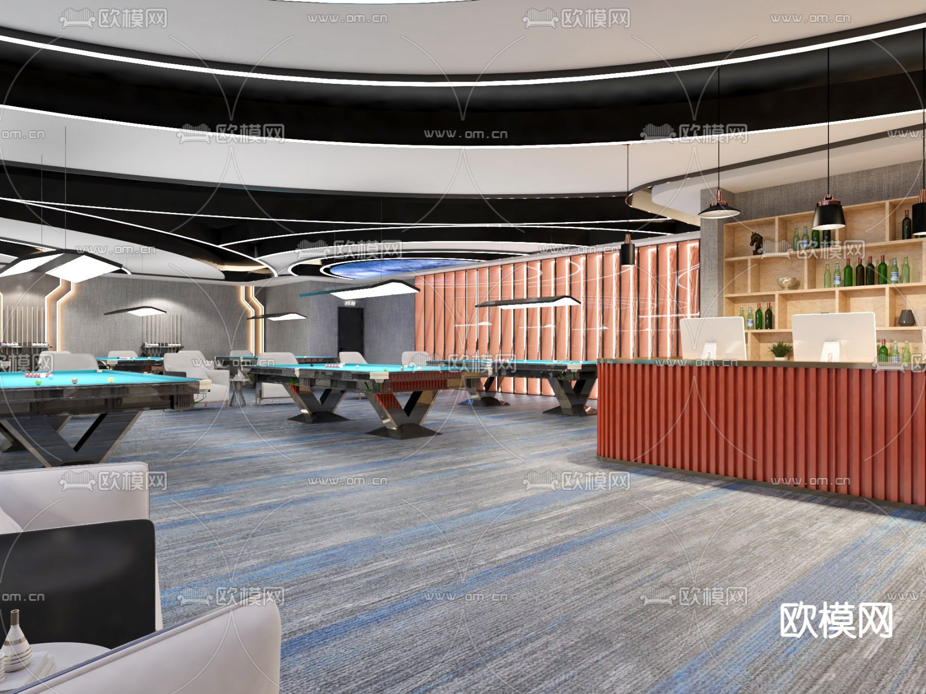 现代台球厅 桌球馆3d模型下载（渲染图2）