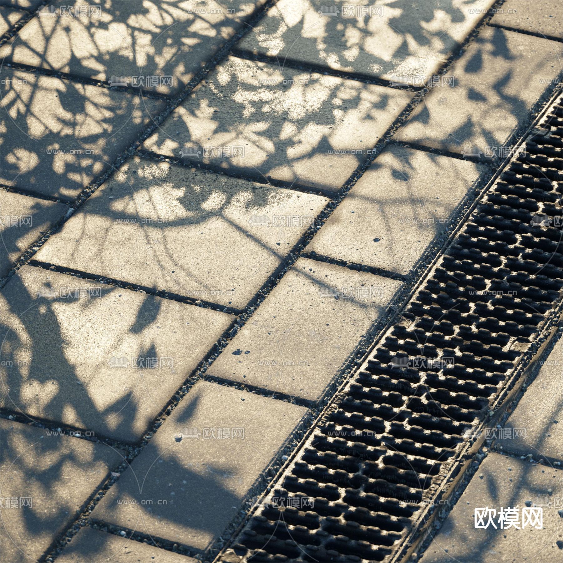写实石头 工字拼地面 路面 马路3d模型下载（渲染图4）