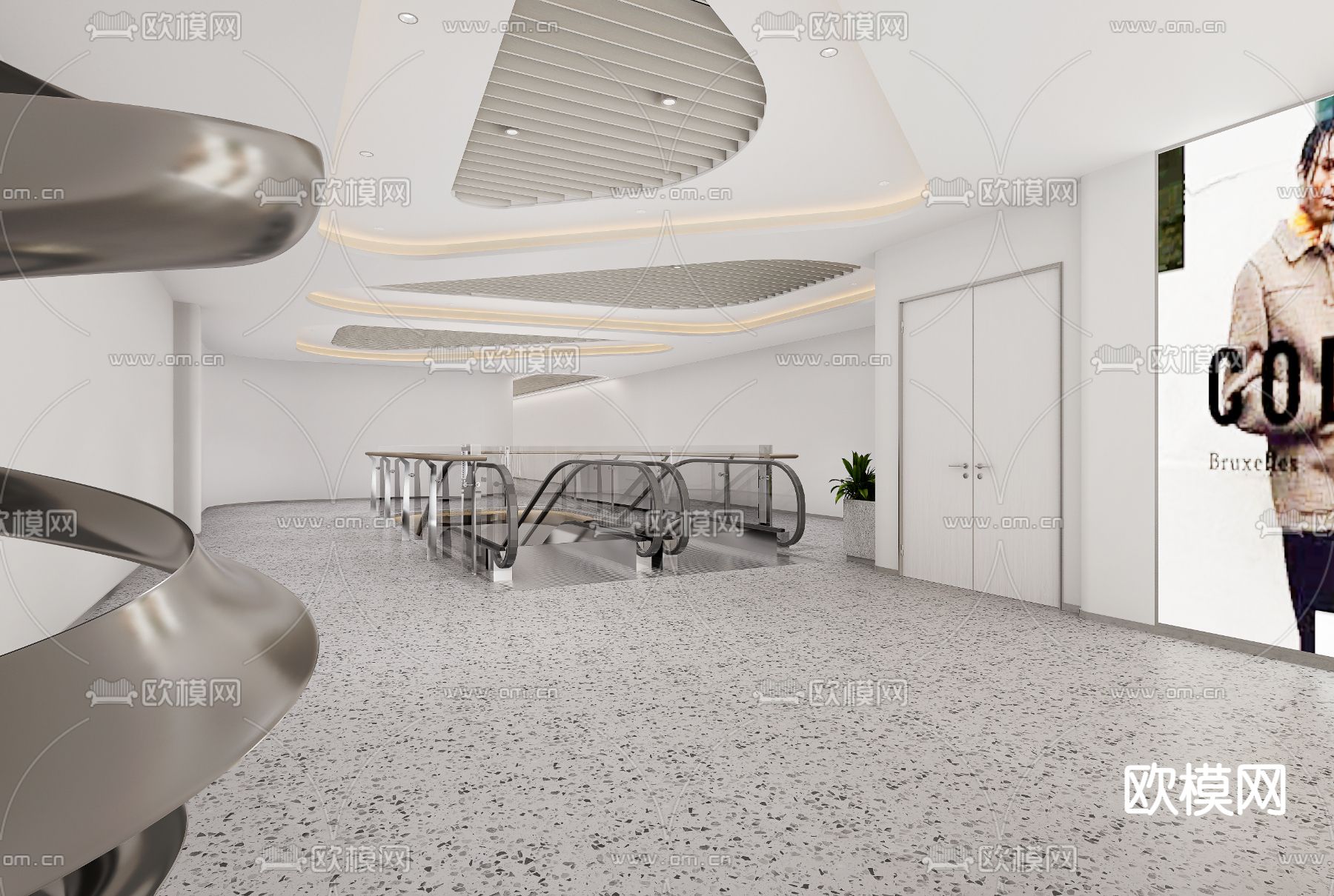 现代商场电梯厅su模型下载（渲染图4）
