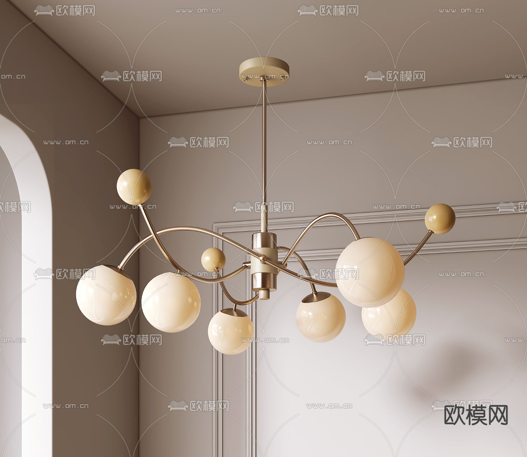 奶油风吊灯su模型下载（渲染图2）