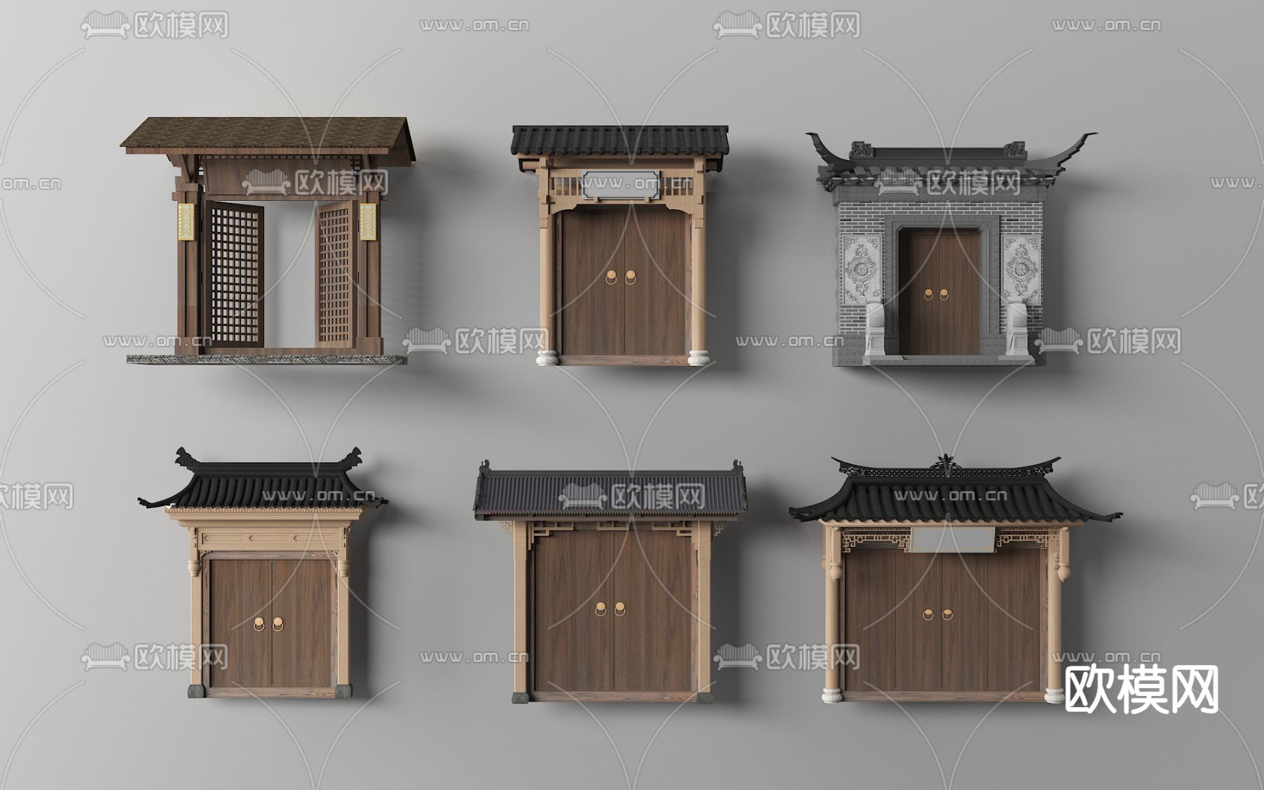 新中式庭院门 垂花门 徽派门3d模型下载