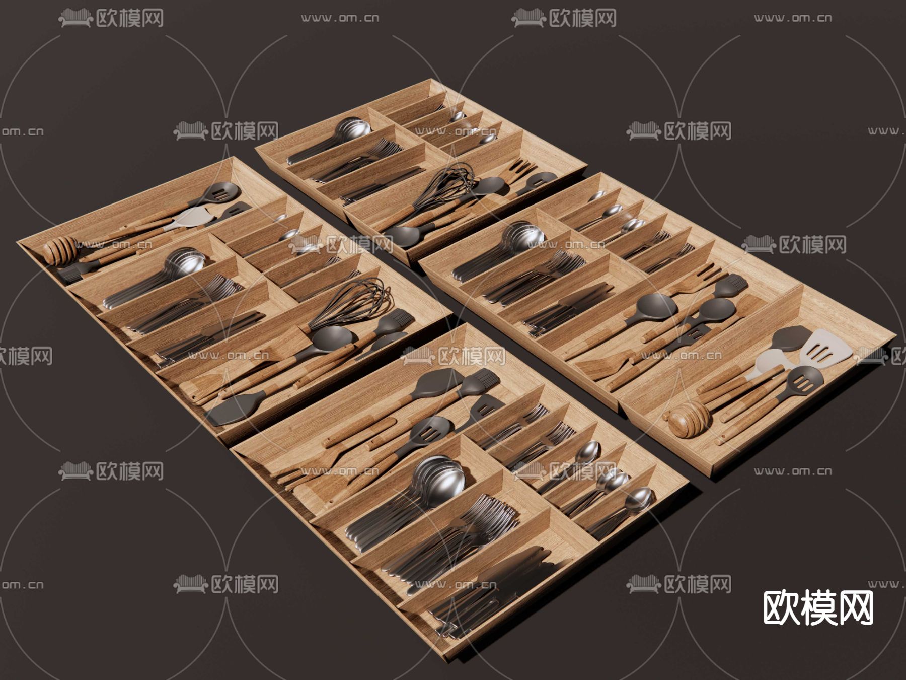 刀叉勺铲 餐具托盘su模型下载（渲染图3）