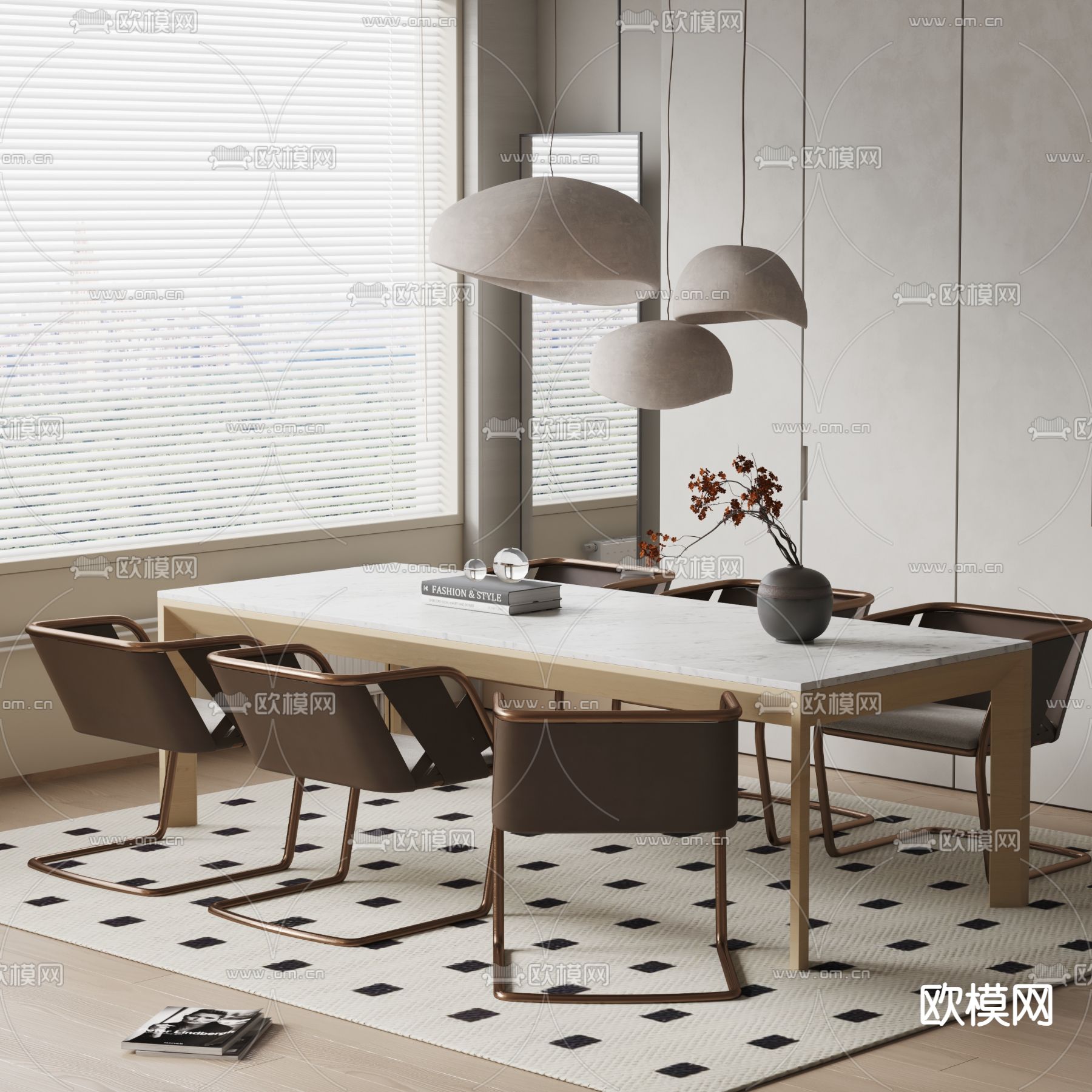 CASSINA 餐桌椅su模型下载（渲染图2）