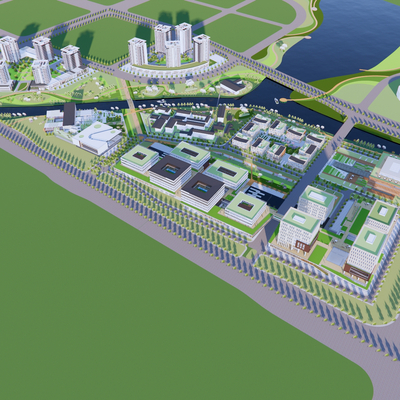  办公产业园区鸟瞰su模型 