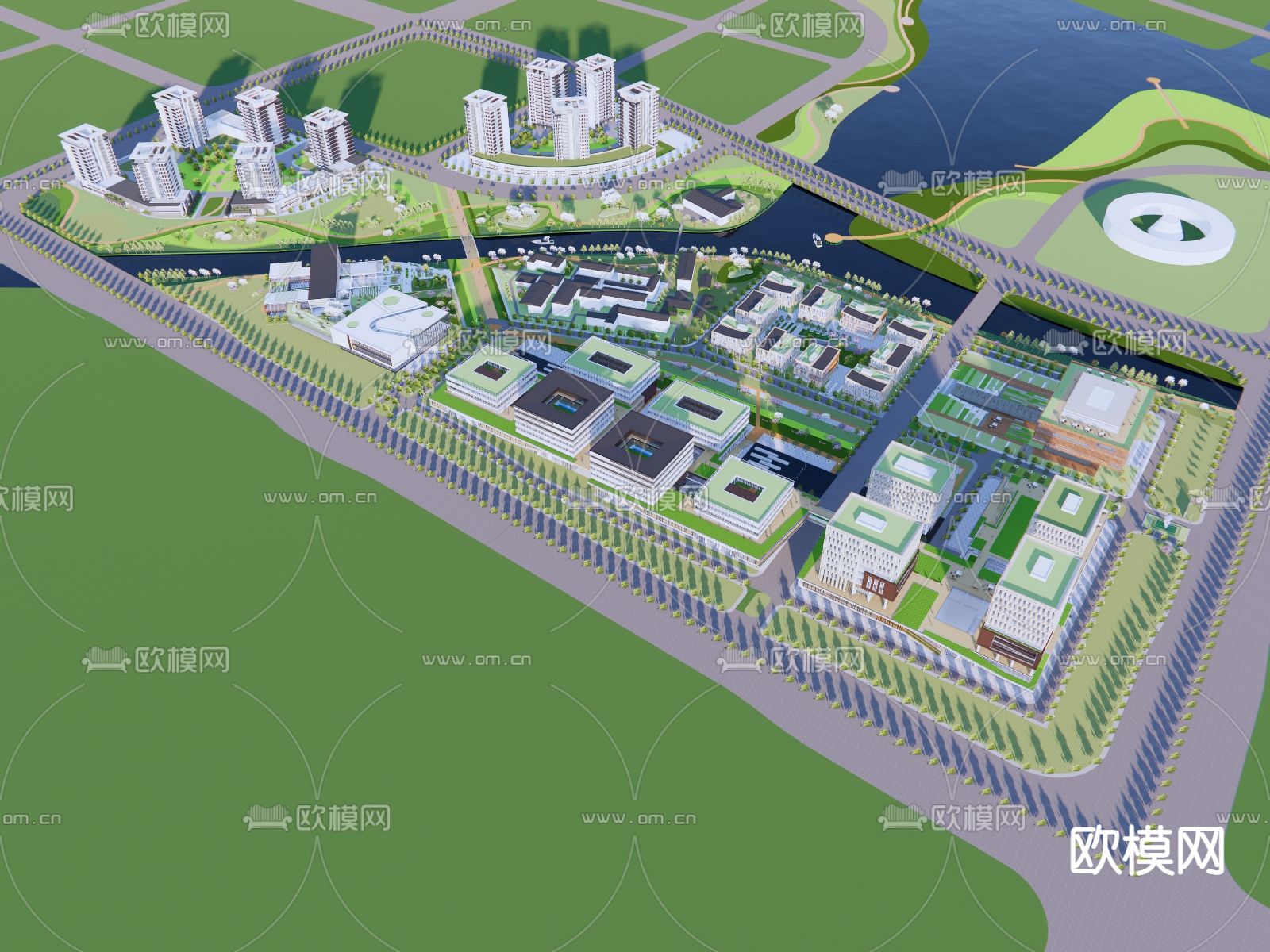 办公产业园区鸟瞰su模型下载（渲染图4）