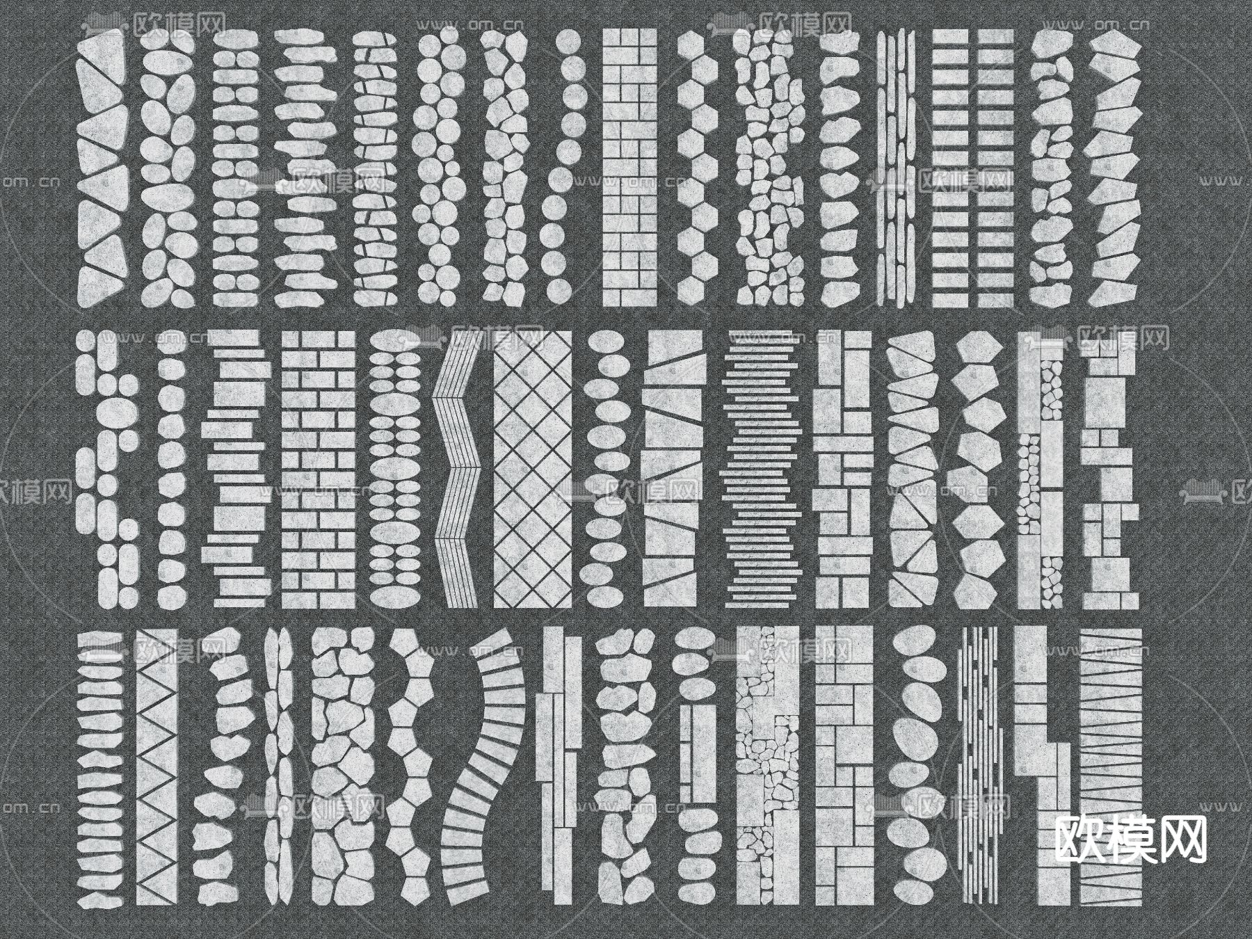 现代汀步 青石板路 景观园路 碎石步道3d模型下载