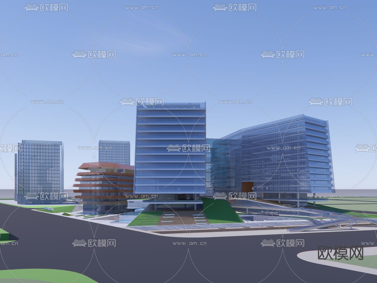 办公产业园区鸟瞰su模型下载（渲染图3）