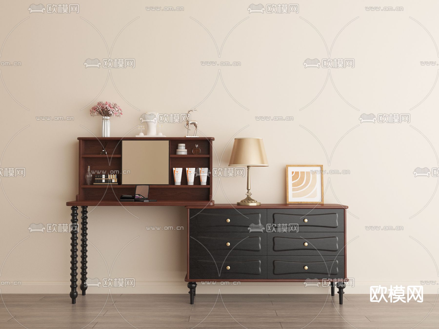 法式梳妆台 化妆桌3d模型下载