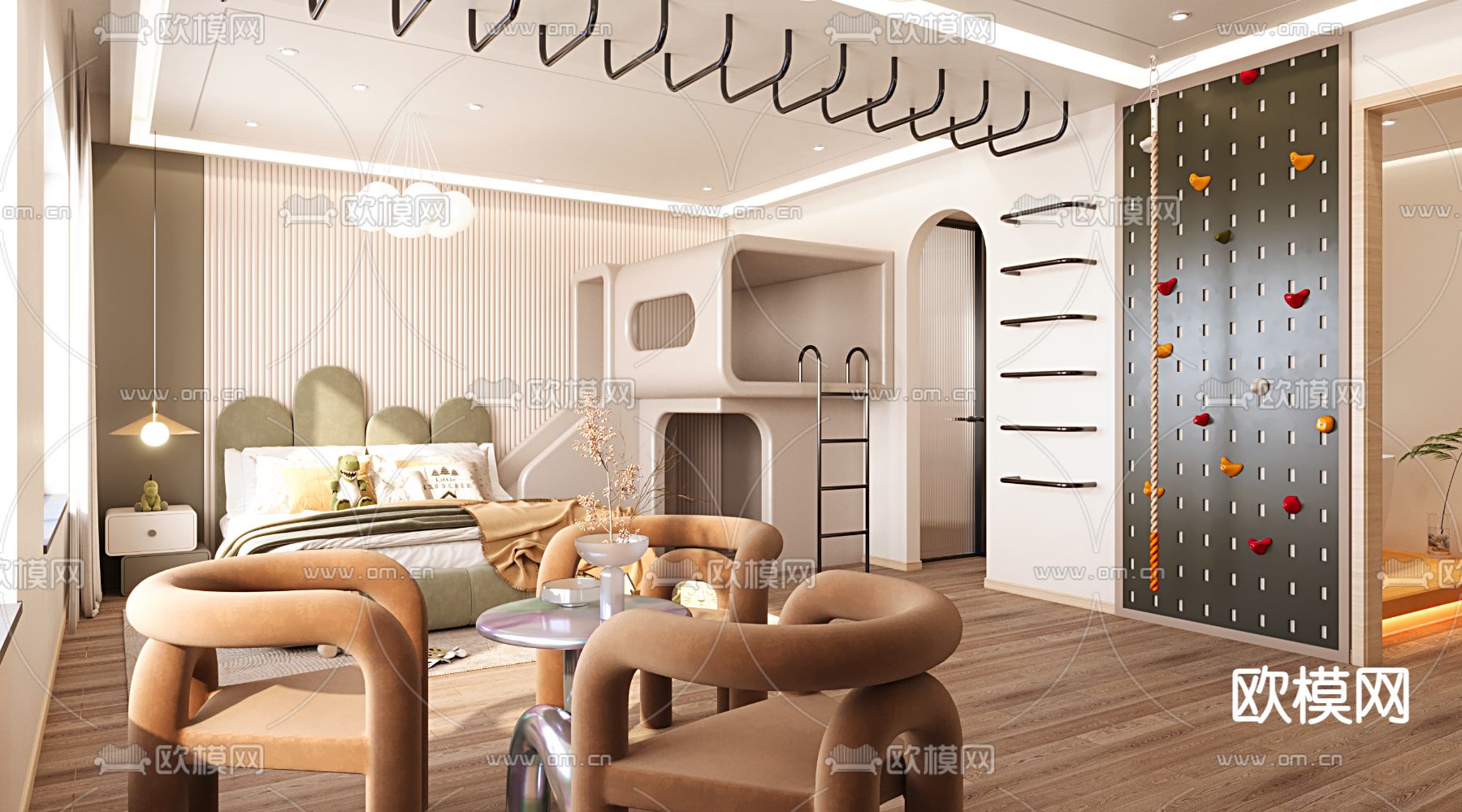 现代儿童主题民宿 亲子套房3d模型下载（渲染图1）