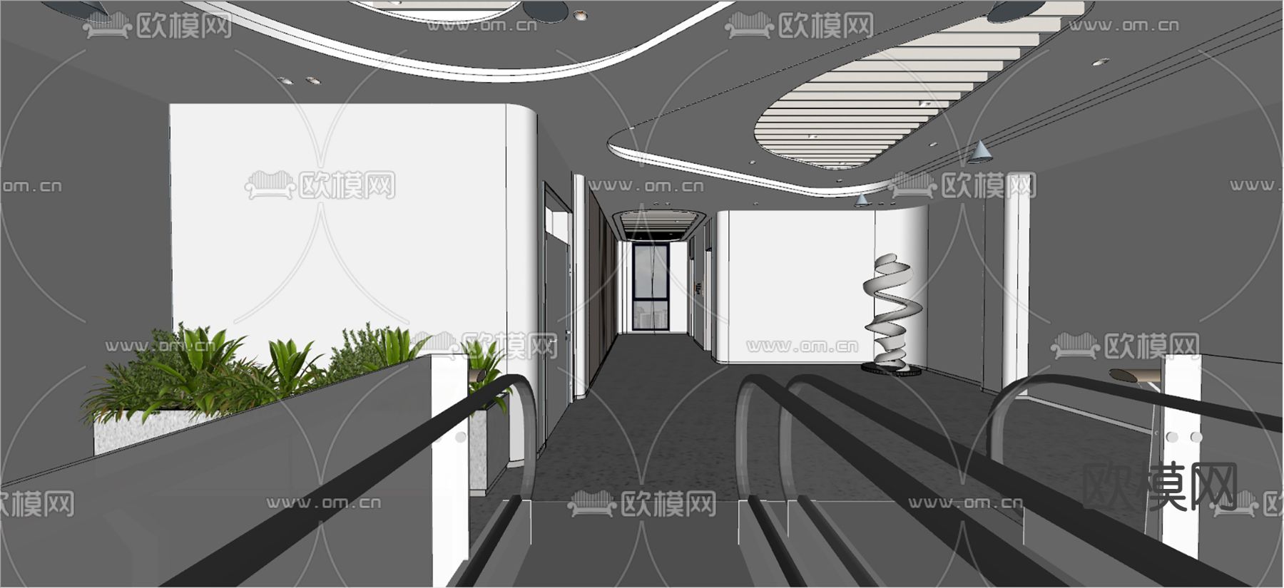 现代商场电梯厅su模型下载（渲染图3）