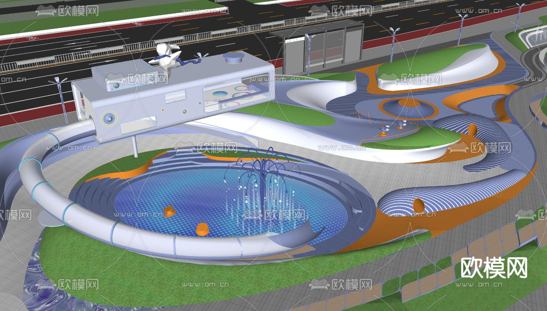现代主题游乐园su模型下载（渲染图1）