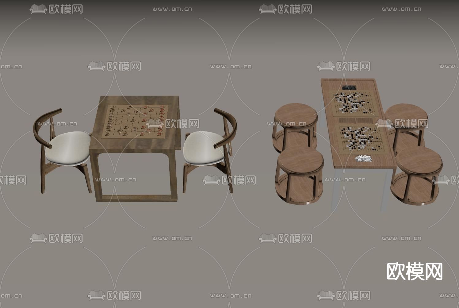 象棋桌 围棋桌su模型下载（渲染图1）