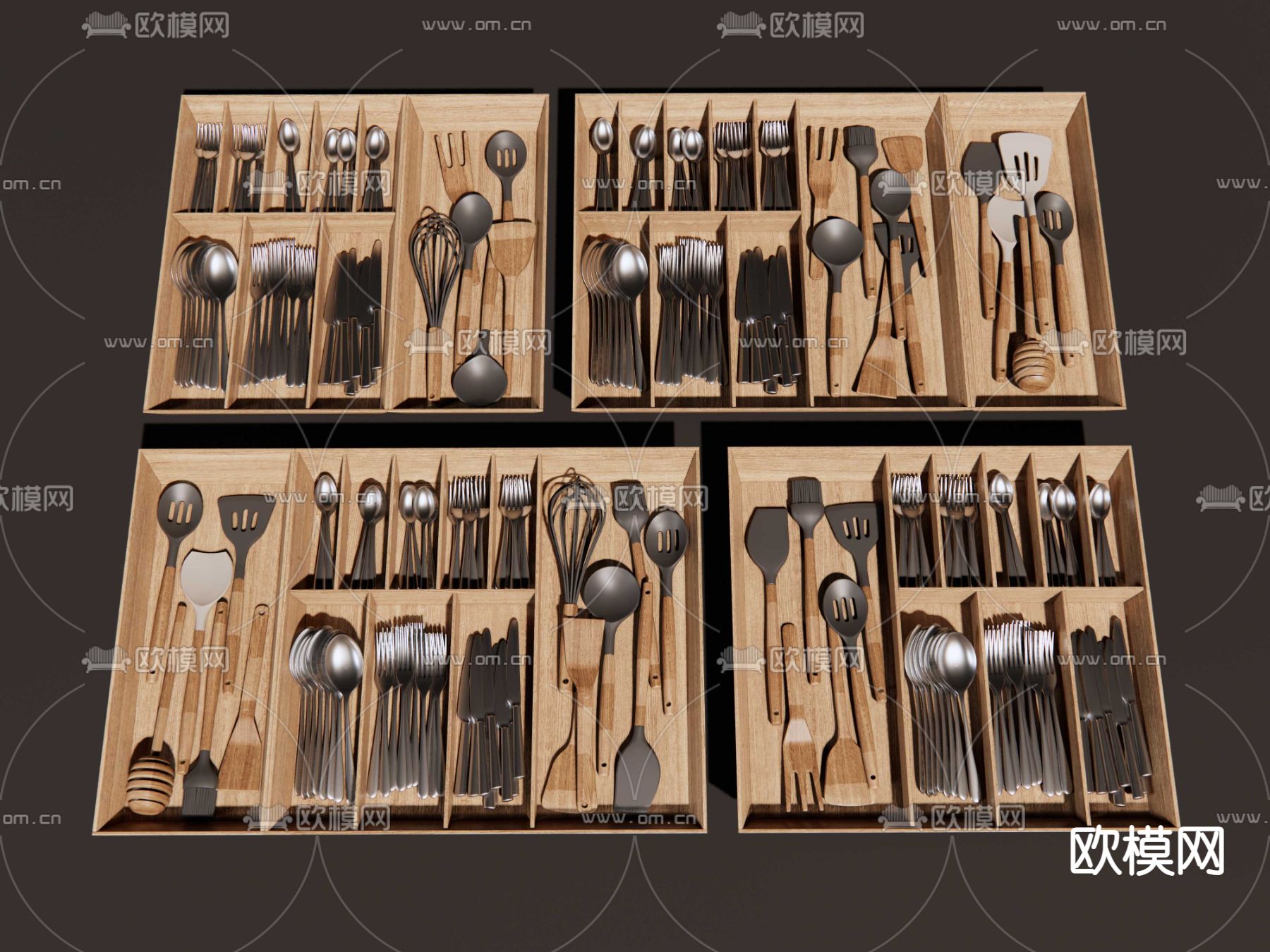 刀叉勺铲 餐具托盘su模型下载（渲染图5）