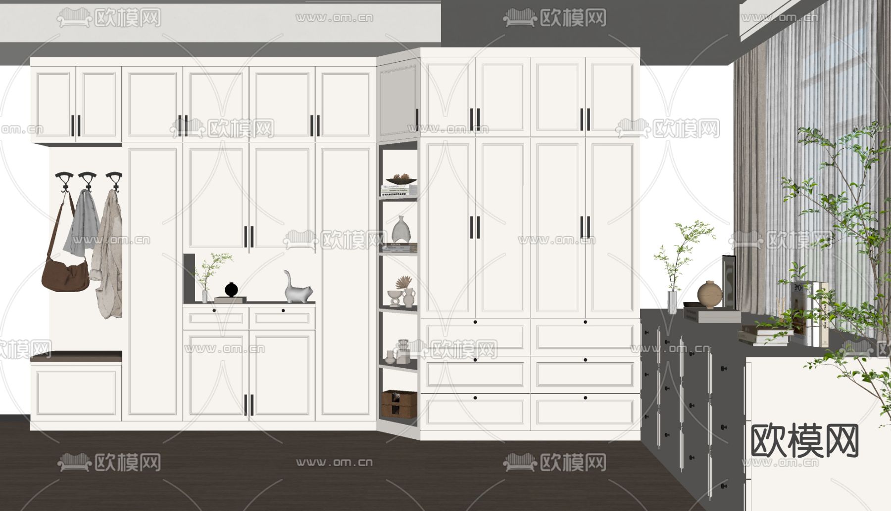 法式鞋柜 衣柜 入户柜su模型下载（渲染图1）