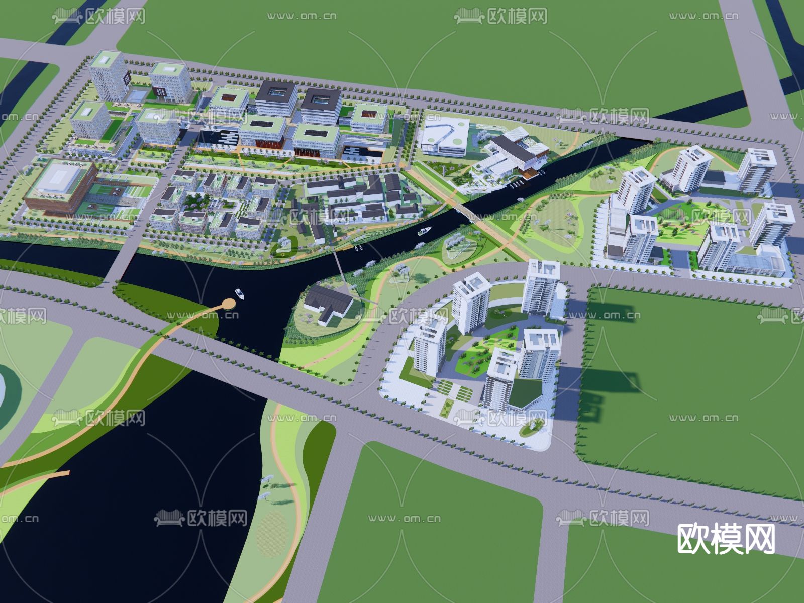 办公产业园区鸟瞰su模型下载（渲染图3）