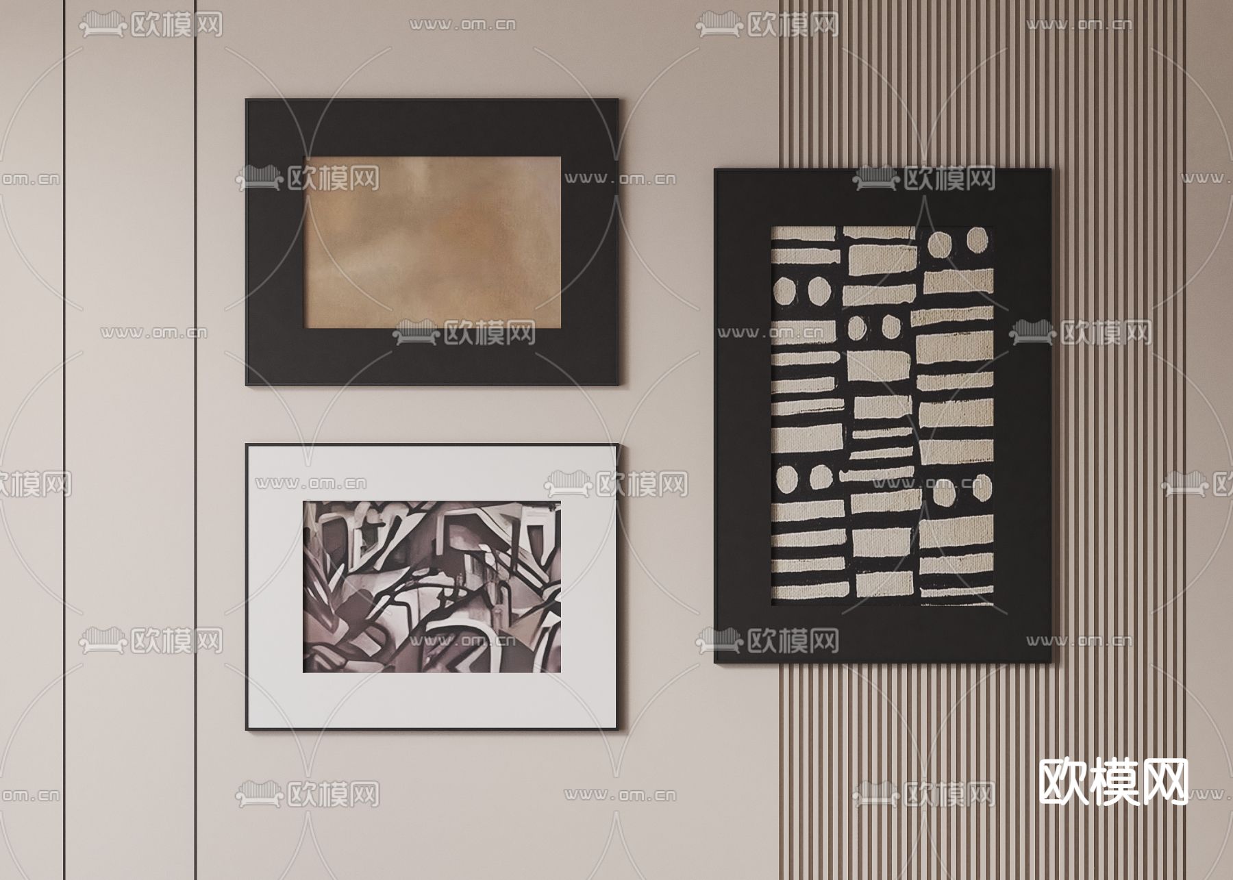 中古风黑白挂画3d模型下载