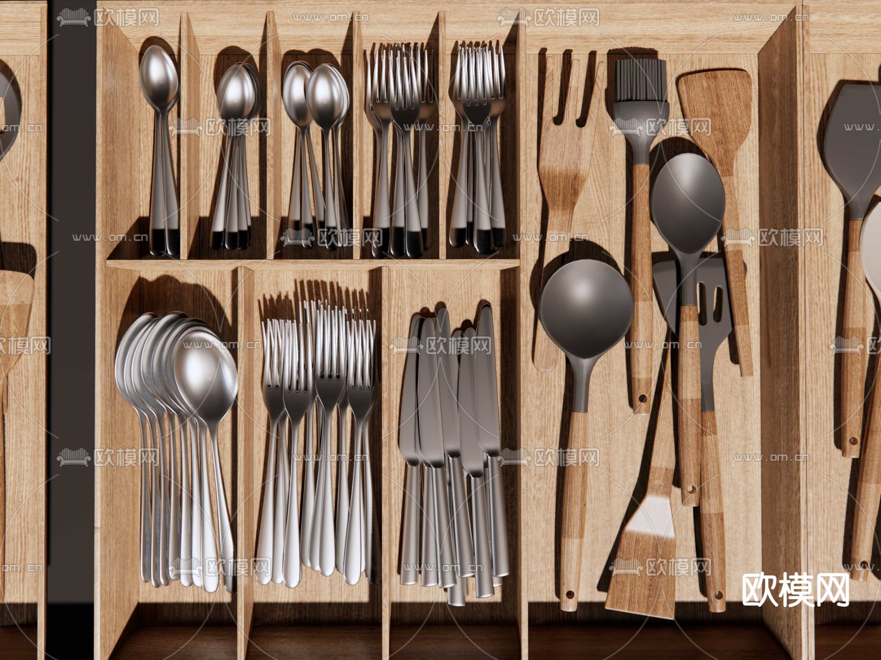刀叉勺铲 餐具托盘su模型下载（渲染图4）