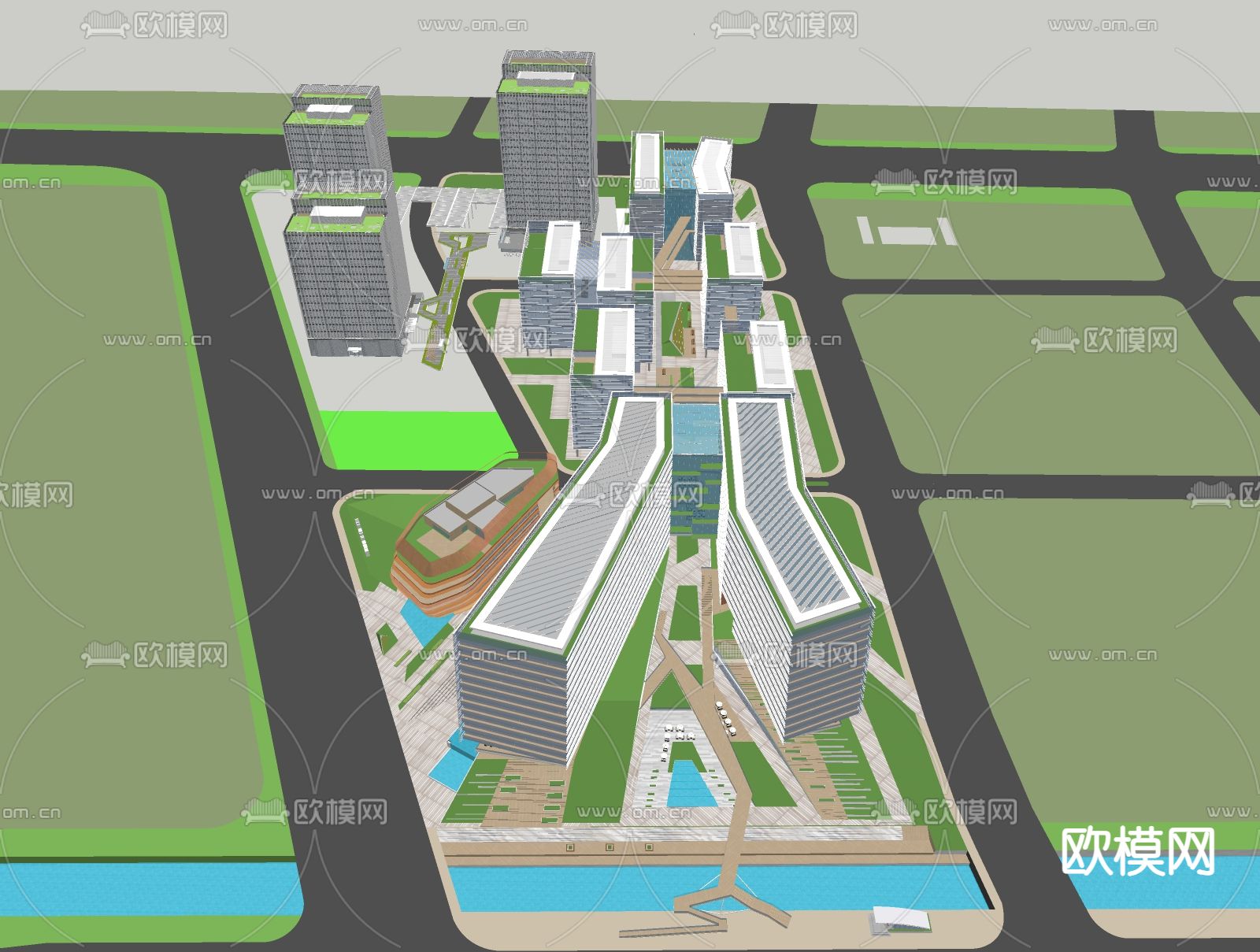 办公产业园区鸟瞰su模型下载（渲染图1）