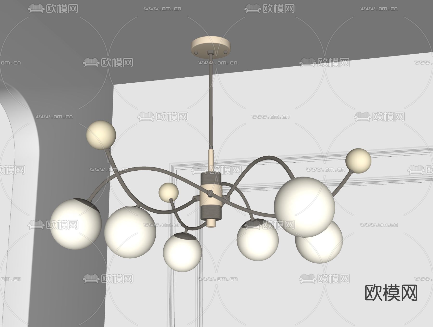 奶油风吊灯su模型下载（渲染图1）