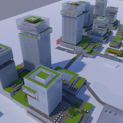  办公产业园区鸟瞰su模型 