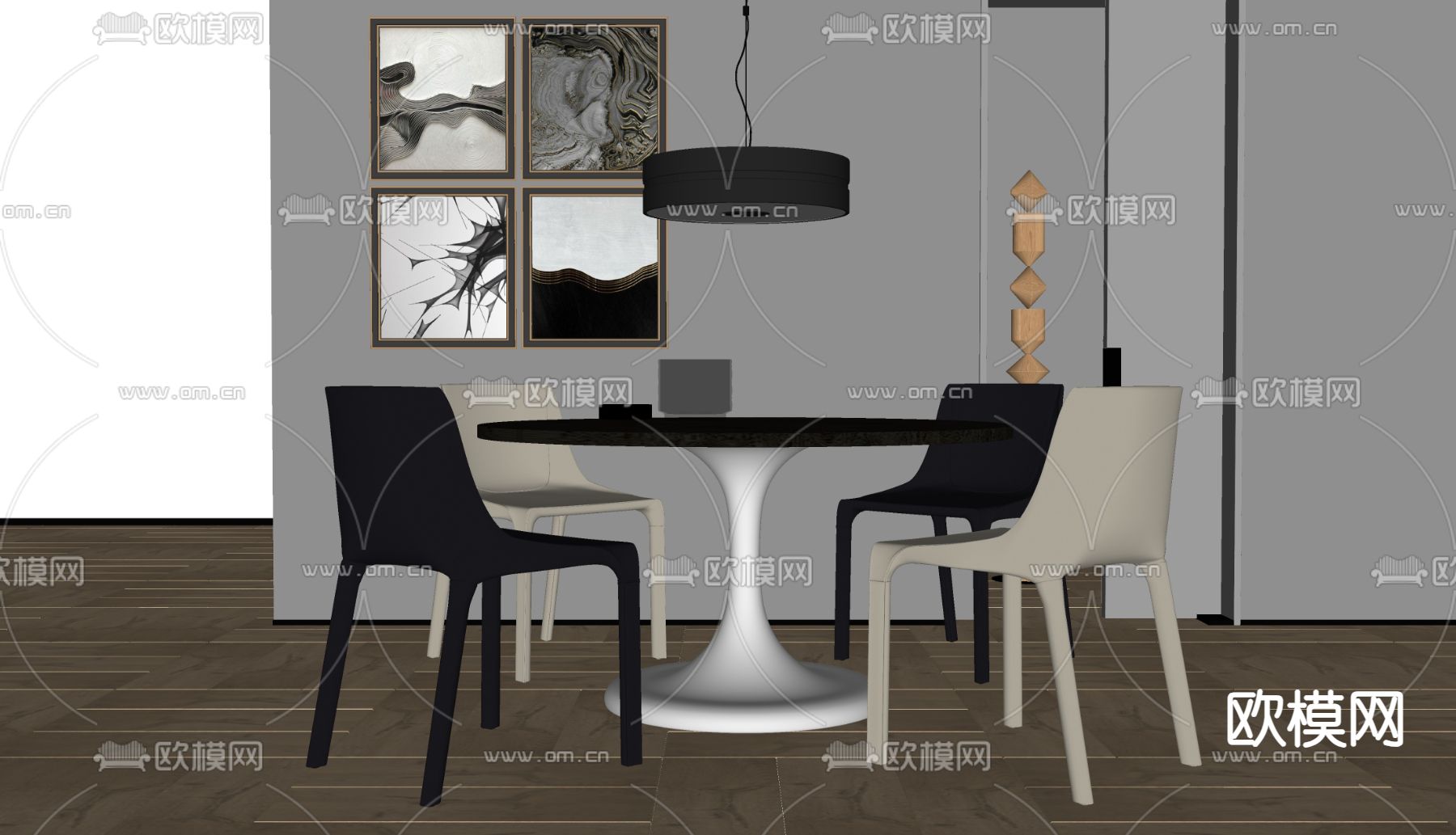 现代餐桌椅su模型下载（渲染图1）