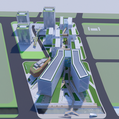 办公产业园区鸟瞰su模型 