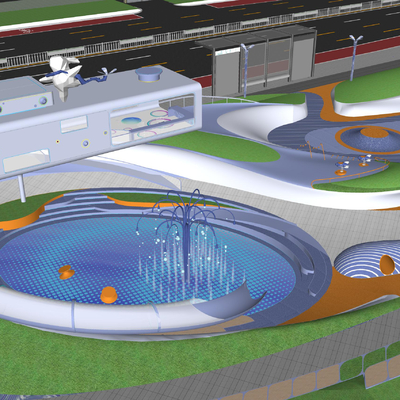  现代主题游乐园su模型 