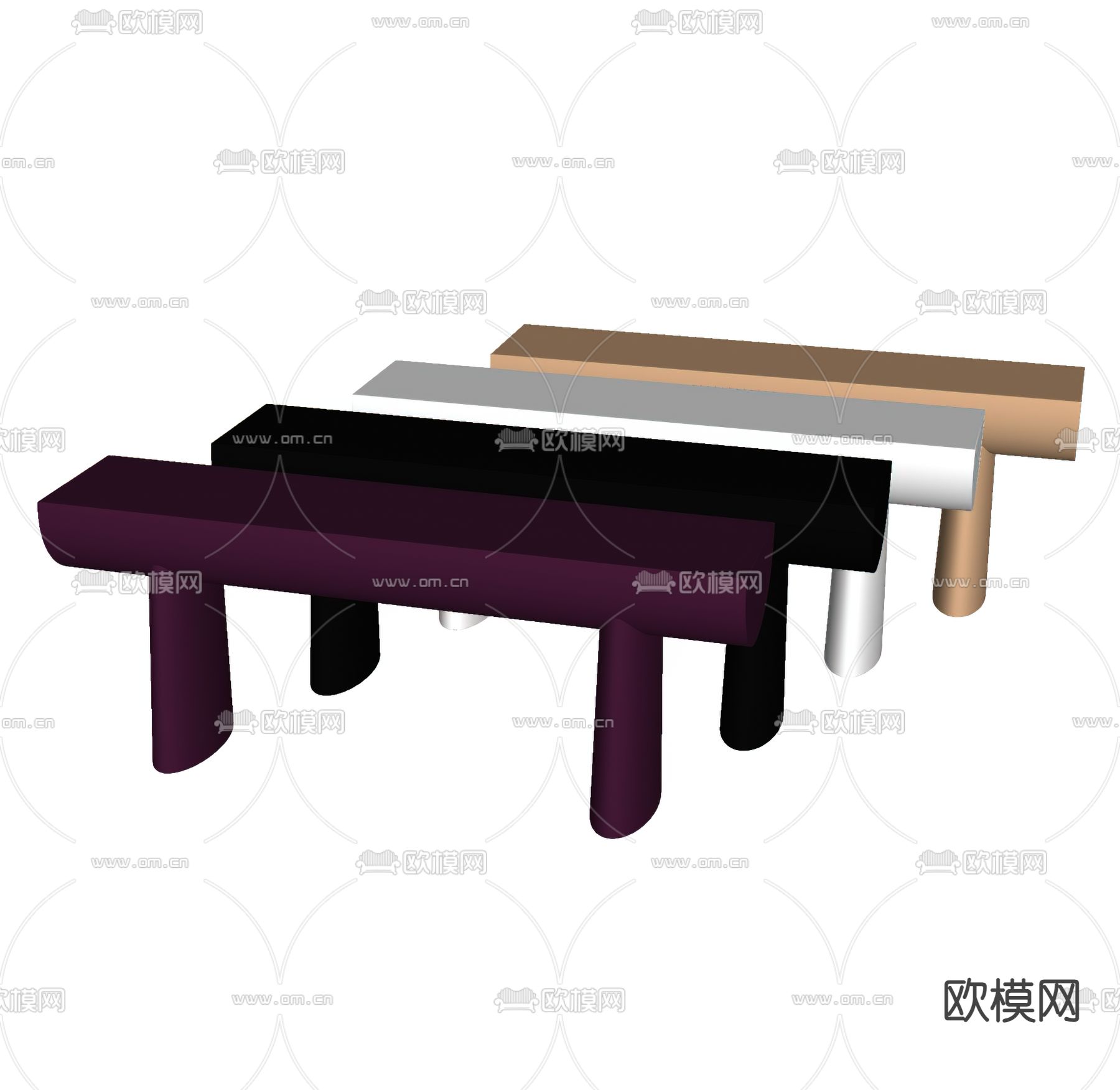 现代长凳 凳子su模型下载（渲染图1）