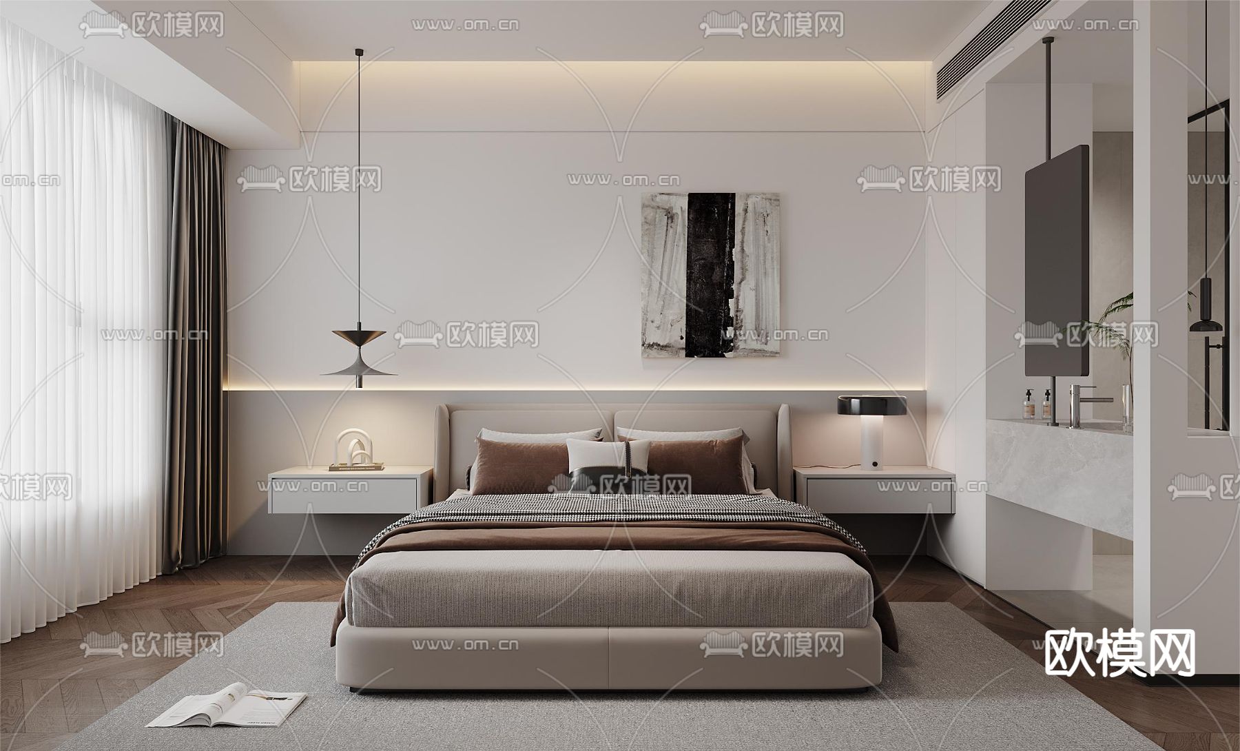 现代主卧3d模型下载（渲染图1）