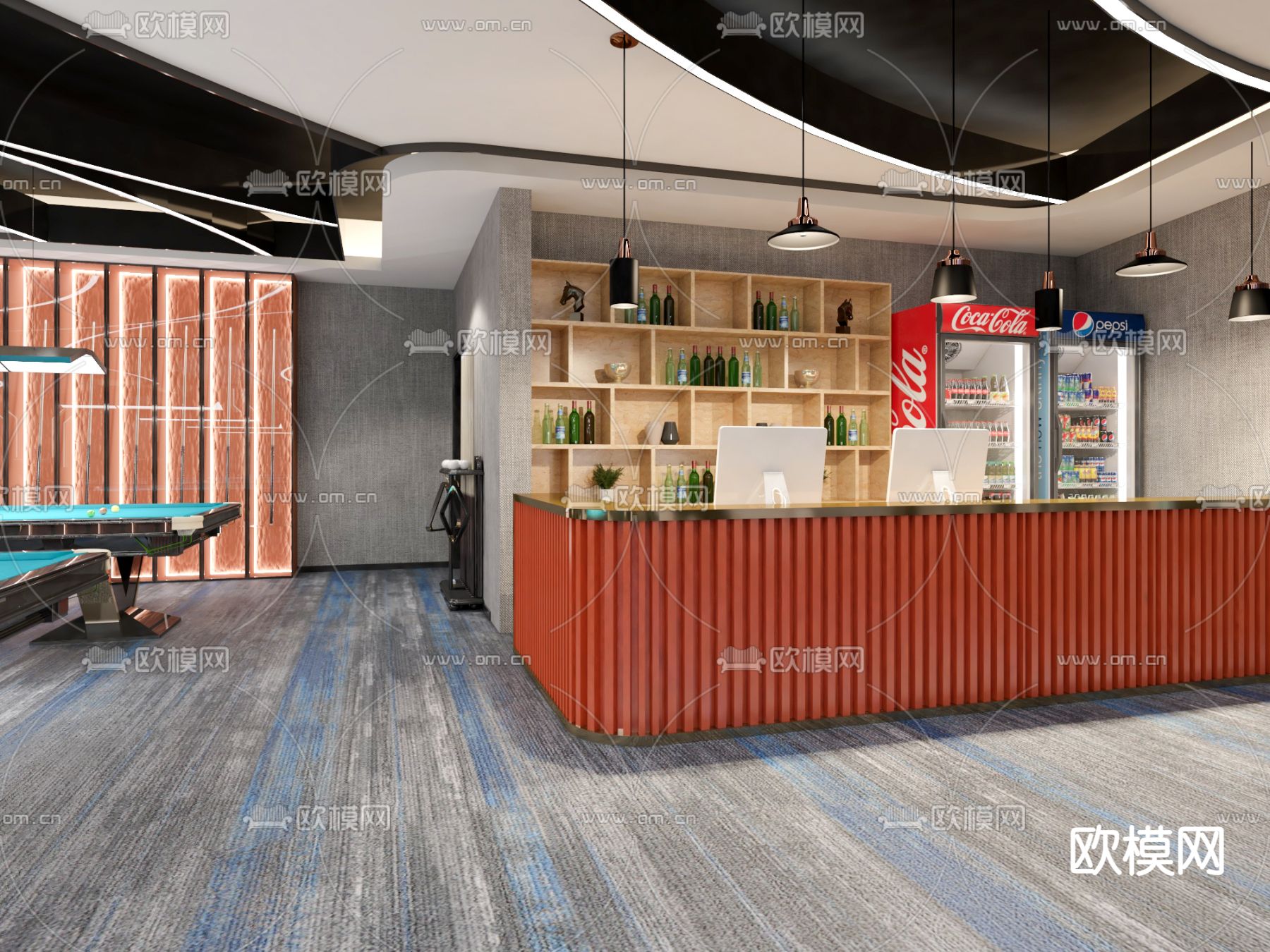 现代台球厅 桌球馆3d模型下载（渲染图4）