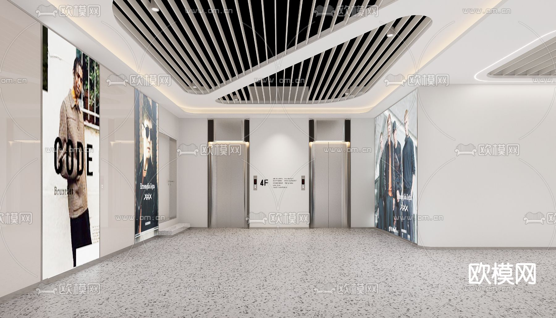 现代商场电梯厅su模型下载（渲染图2）