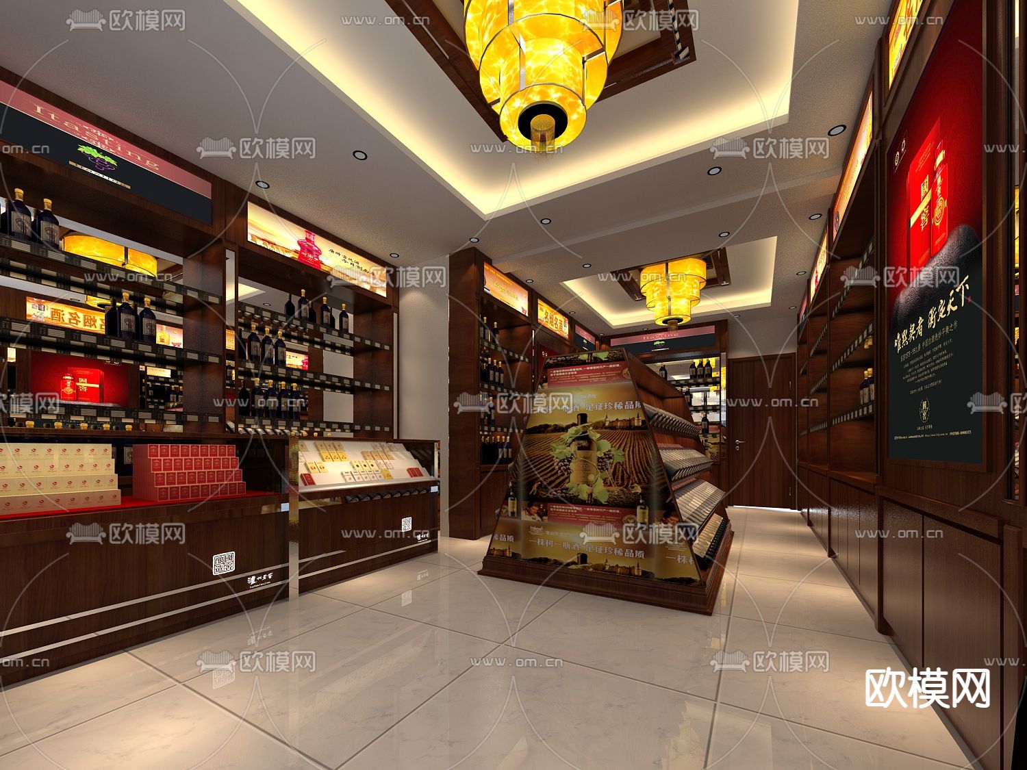 中式烟酒店3d模型下载（渲染图1）