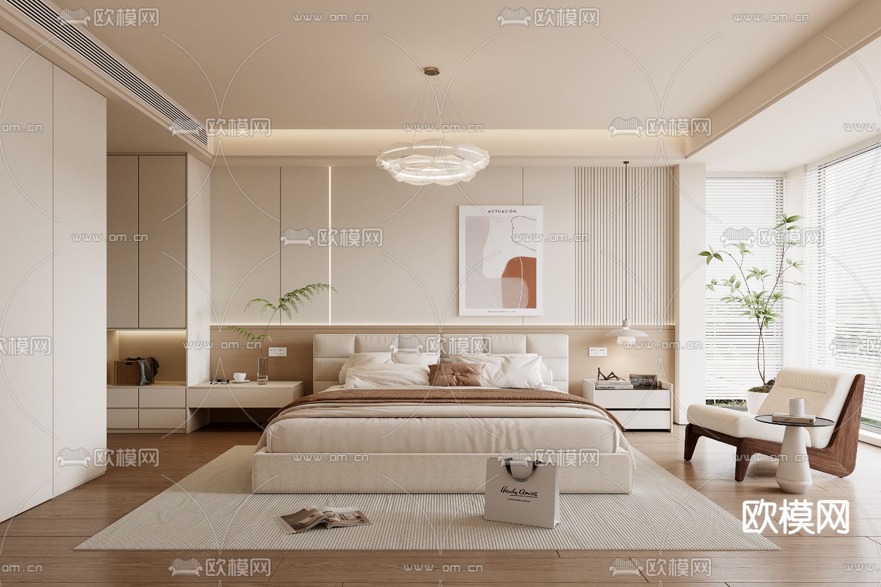 奶油风卧室 主卧 主人房3d模型下载