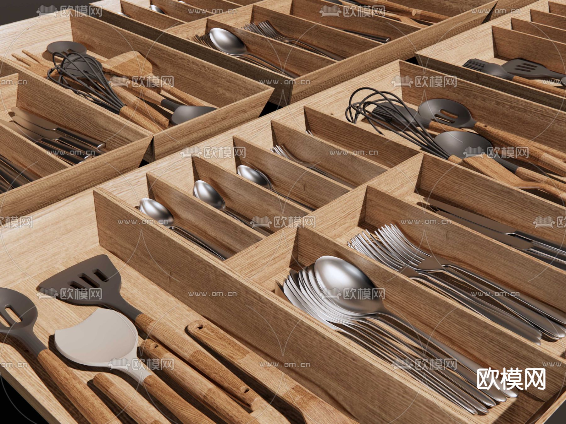 刀叉勺铲 餐具托盘su模型下载（渲染图2）