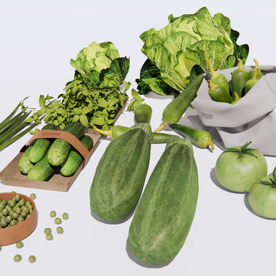  蔬菜 卷心菜 黄瓜 葱 辣椒 青豆su模型 