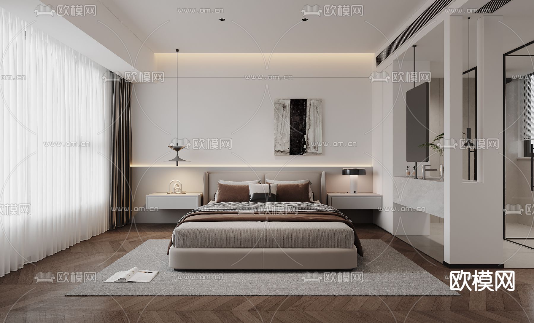 现代主卧3d模型下载（渲染图2）