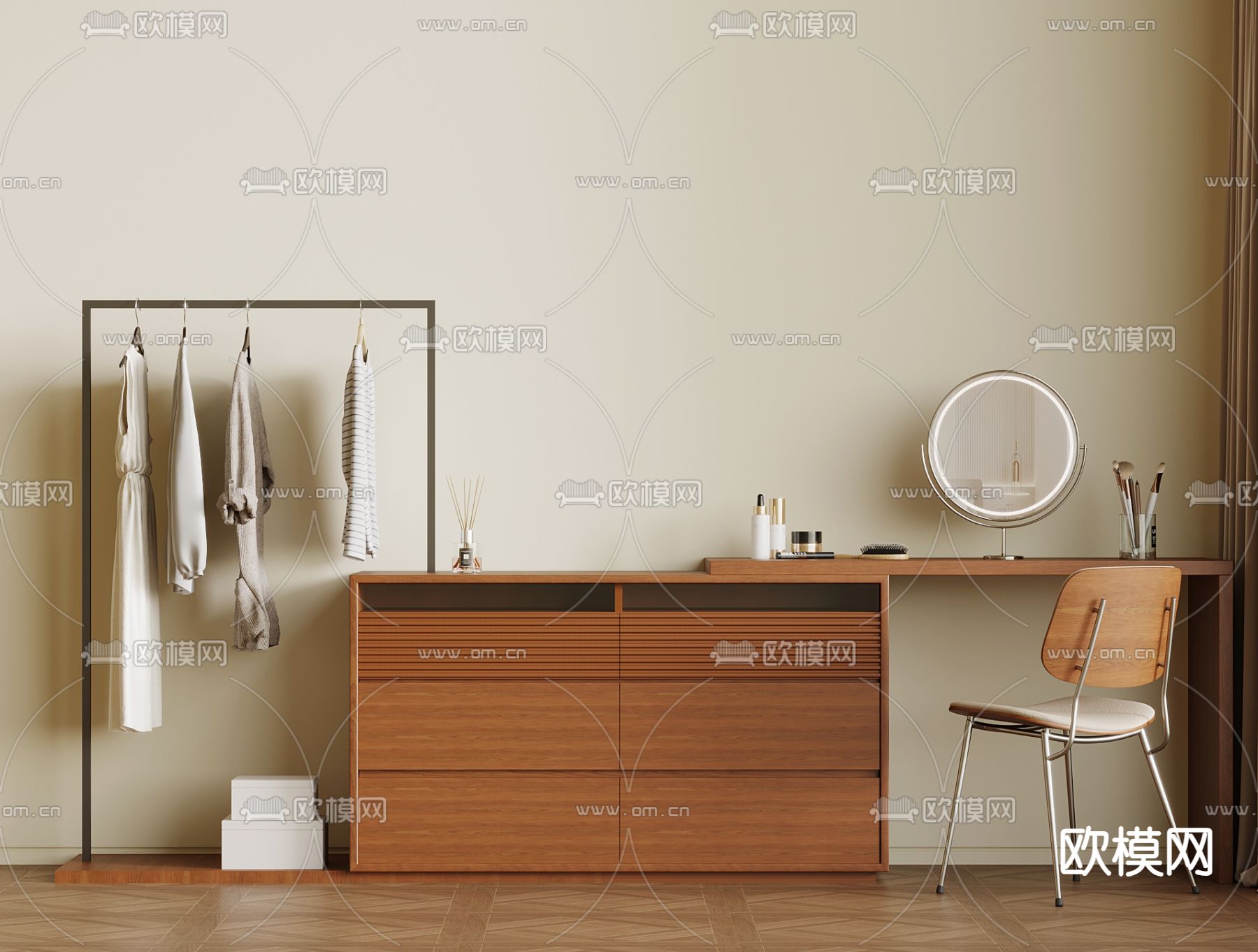 梳妆台 衣架su模型下载（渲染图2）