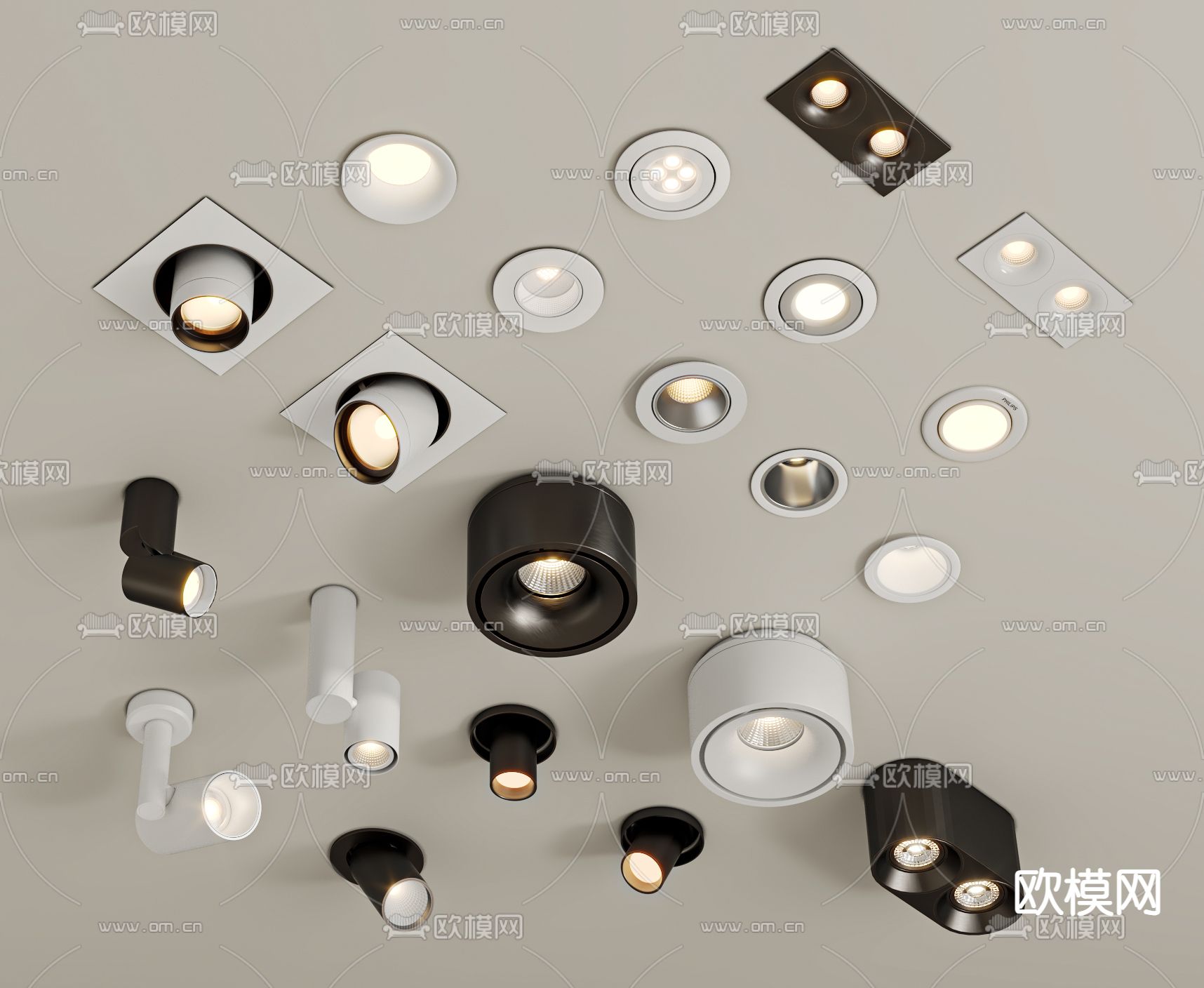 现代筒灯射灯3d模型下载