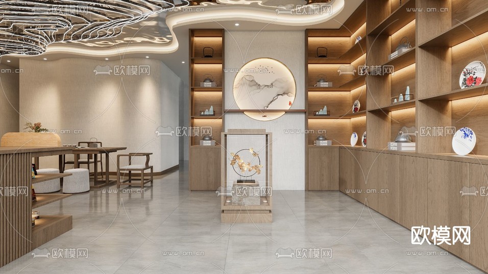 新中式茶楼 茶馆3d模型下载(渲染图2)