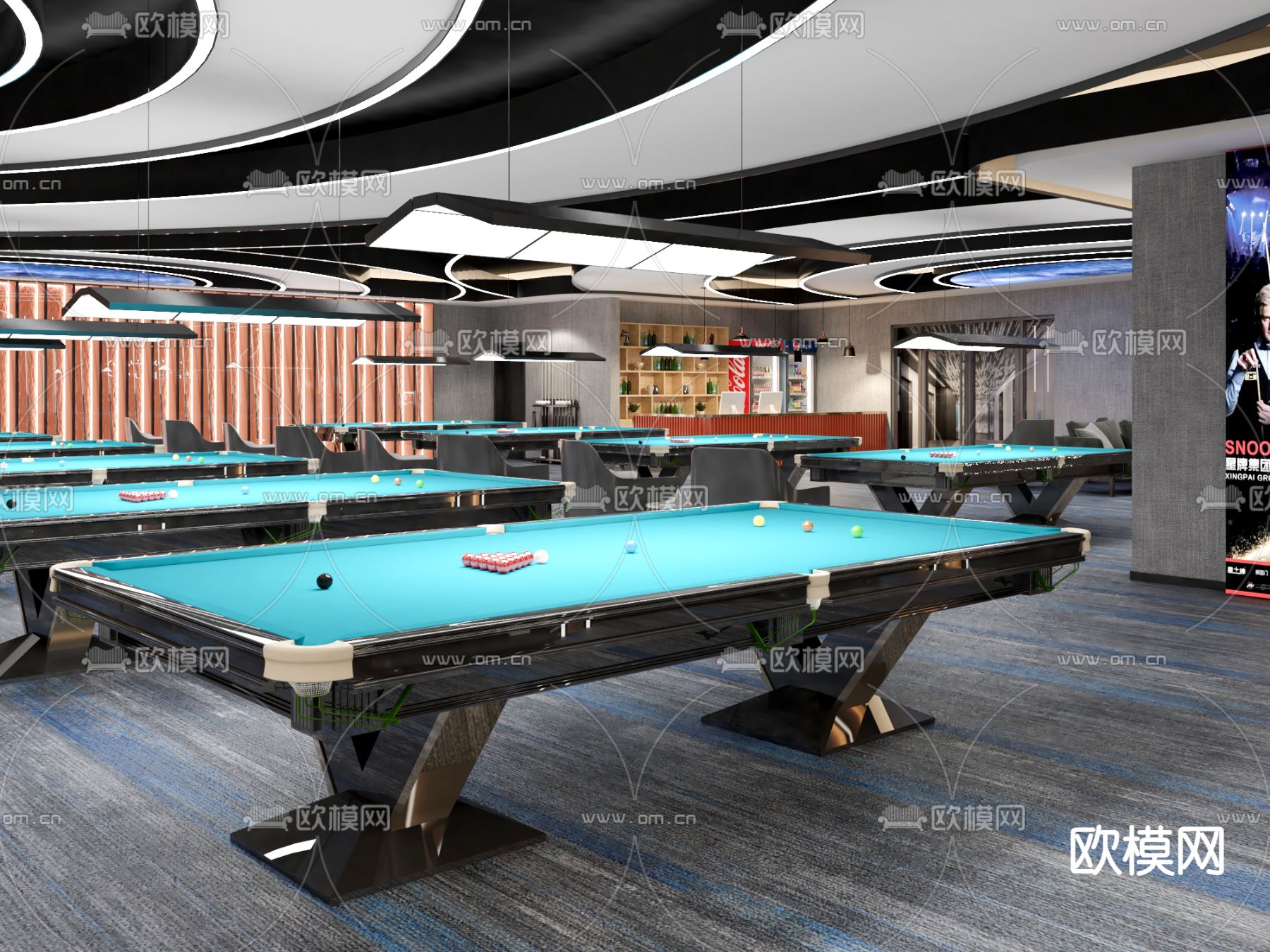 现代台球厅 桌球馆3d模型下载（渲染图1）